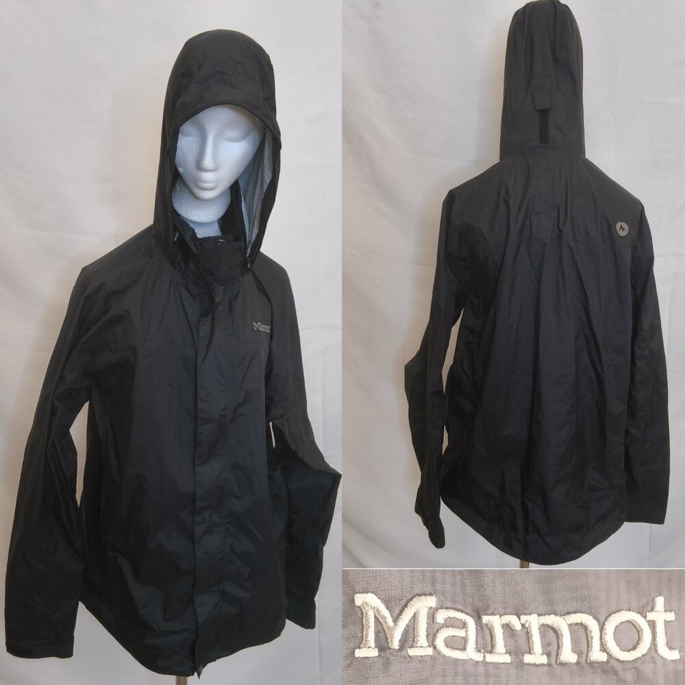 Marmot PreCip Eco Lightweight Waterproof Rain Jacket Womens XL Black Hood #W5204